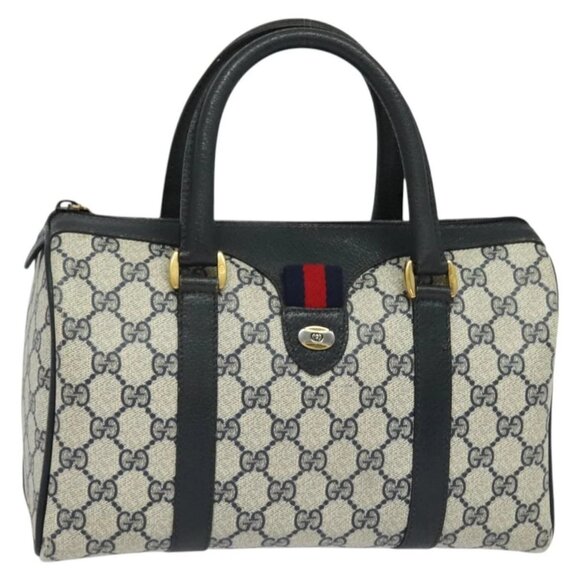 GUCCI GG Supreme Sherry Line Hand Bag PVC Navy Gold Red 40 02 006 Auth sw1342 - Picture 2 of 15